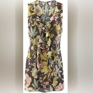 CAbi Gray, Yellow and Blush Floral Blouse with Ruffles Size Large